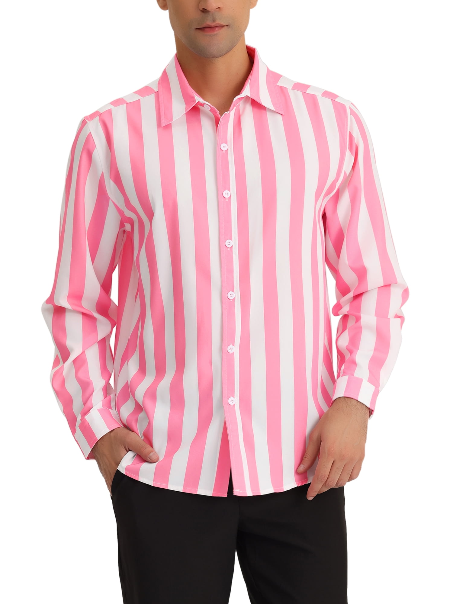 INSPIRE CHIC Men's Casual Striped Shirts Long Sleeves Button Down