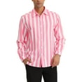 thumbnail image 1 of INSPIRE CHIC Men's Shirts Vertical Striped Long Sleeve Button Up Regular Fit Casual Shirt XL Pink White, 1 of 7