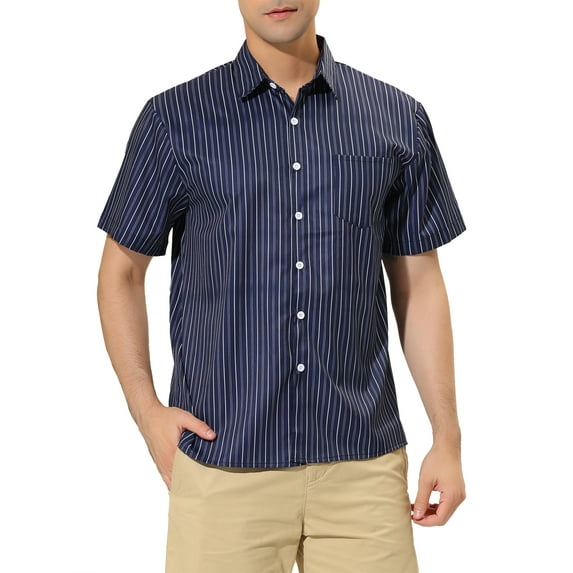 Lars Amadeus Men's Casual Summer Beach Short Sleeves Button Down Striped Shirt