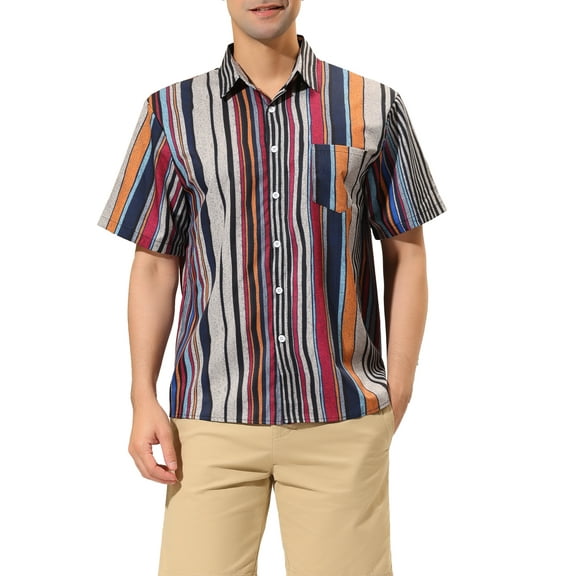 INSPIRE CHIC Men's Casual Summer Beach Short Sleeves Button Down Striped Shirt 2XL Multicolor