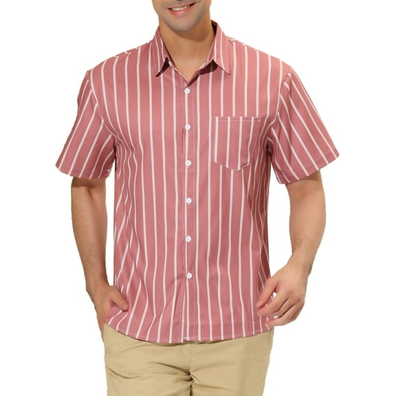 INSPIRE CHIC Men's Casual Summer Beach Short Sleeves Button Down Striped Shirt 2XL Pink