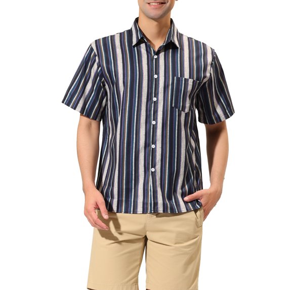 Lars Amadeus Men's Casual Summer Beach Short Sleeves Button Down Striped Shirt