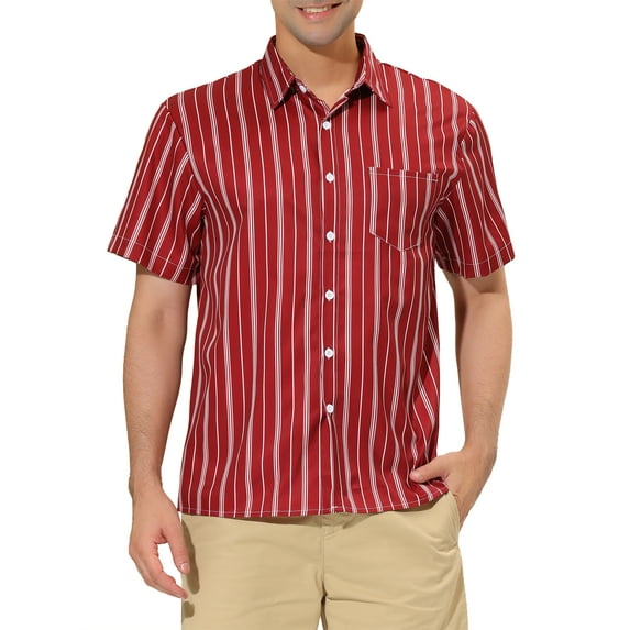 Lars Amadeus Men's Casual Summer Beach Short Sleeves Button Down Striped Shirt