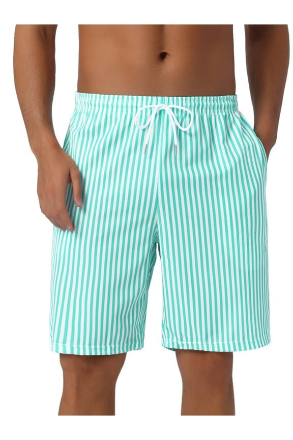 Men's Casual Summer Holiday Drawstring Waist Beach Striped Swimwear Shorts 28 Bright Green