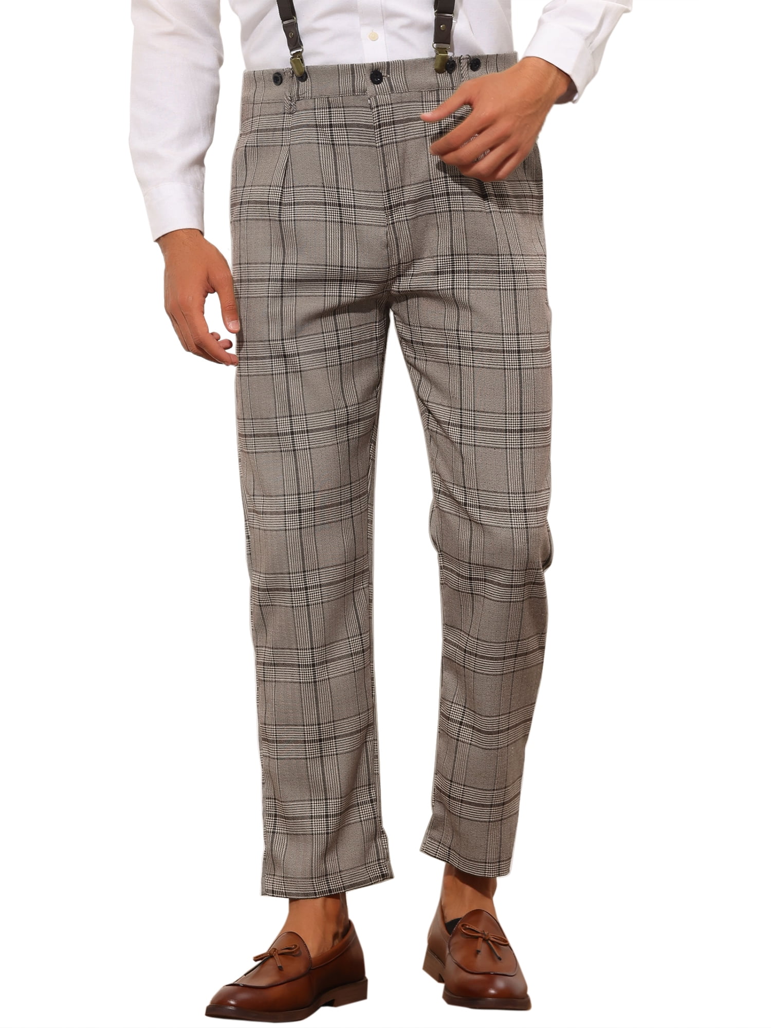 Manfinity Mode Men Plaid Print Slant Pocket Suspender Suit Pants | SHEIN