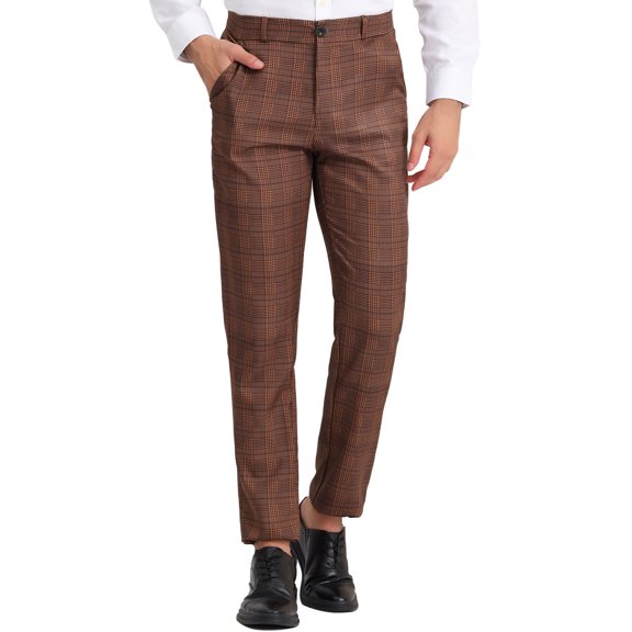 INSPIRE CHIC Men's Pant Checked Prom Formal Regular Fit Suit Pant 34 Brown