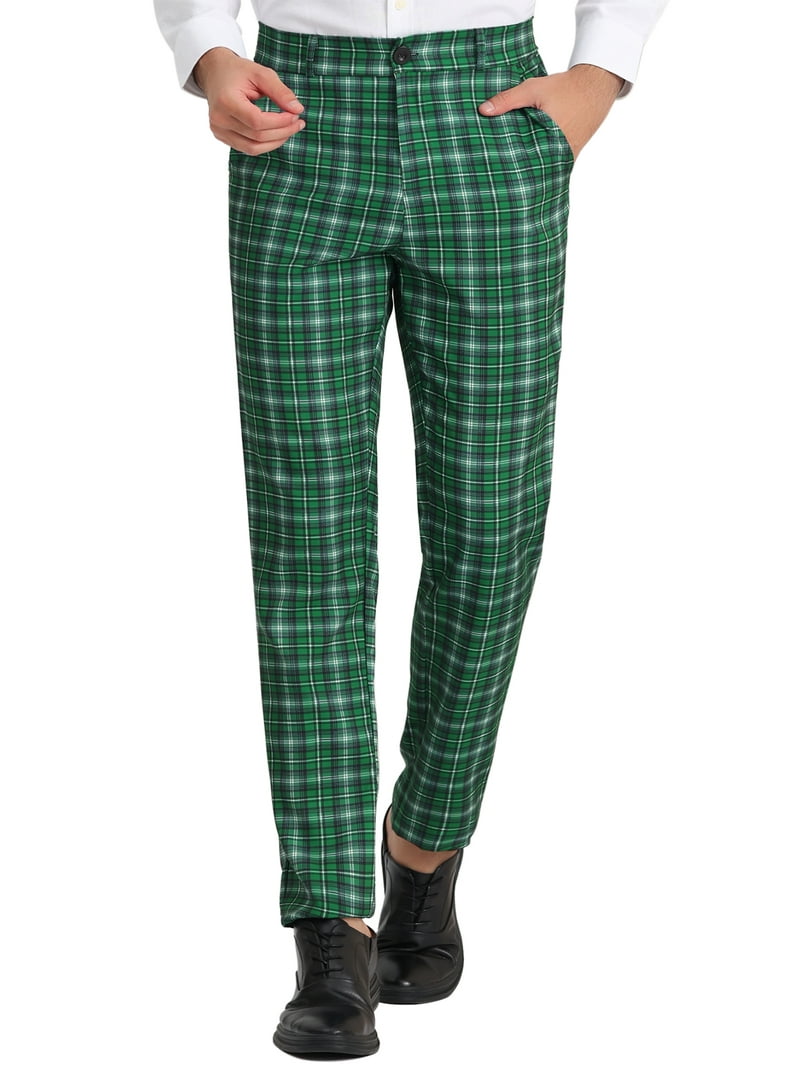 Inspire Chic Men's Pants Plaid Elastic Waist Stretch Flat Front Dress Pants 28 Dark Green Inspire Chic Men's Pants Plaid Elastic Waist Stretch Flat Front Dress Pants 28 Dark Green