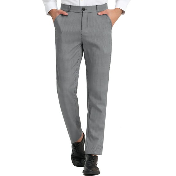 Lars Amadeus Men's Checked Suit Pants Flat Front Elastic Waist Plaid Pants