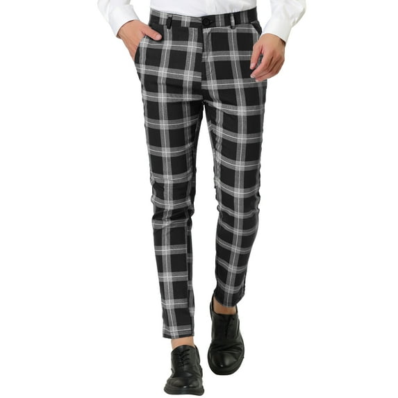 Lars Amadeus Men's Classic Plaid Business Regular Fit Pencil Dress Pants