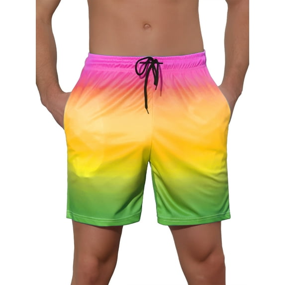 INSPIRE CHIC Men's Shorts Contrast Color Drawstring Waist Beach Swimwear Shorts 28 Yellow