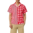 thumbnail image 1 of INSPIRE CHIC Men's Contrast Color Short Sleeve Button Down Printed Striped Plaid Shirt Red White XL, 1 of 6