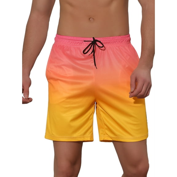 INSPIRE CHIC Men's Contrast Color Summer Beach Colorful Swimwear Shorts 28 Pink Yellow