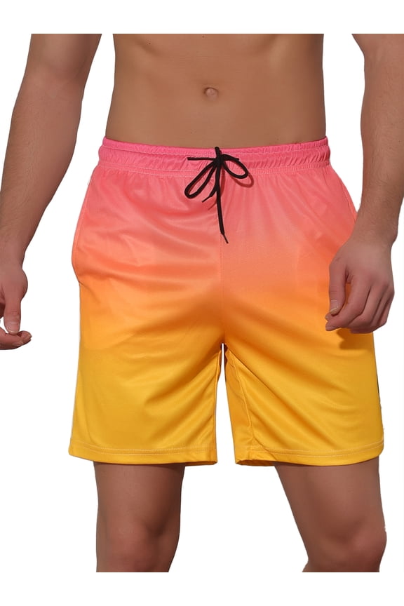 Men's Contrast Color Summer Beach Colorful Swimwear Shorts 28 Pink Yellow
