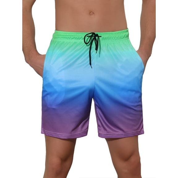 INSPIRE CHIC Men's Contrast Color Summer Beach Colorful Swimwear Shorts 28 Green Blue