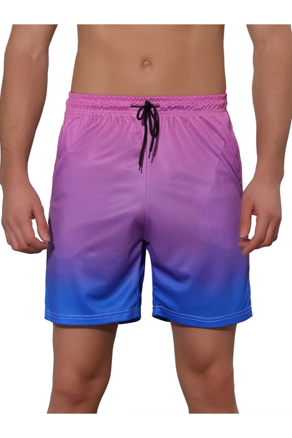 Men's Contrasting Colors Patterned Beach Swimming Board Shorts 28 Blue