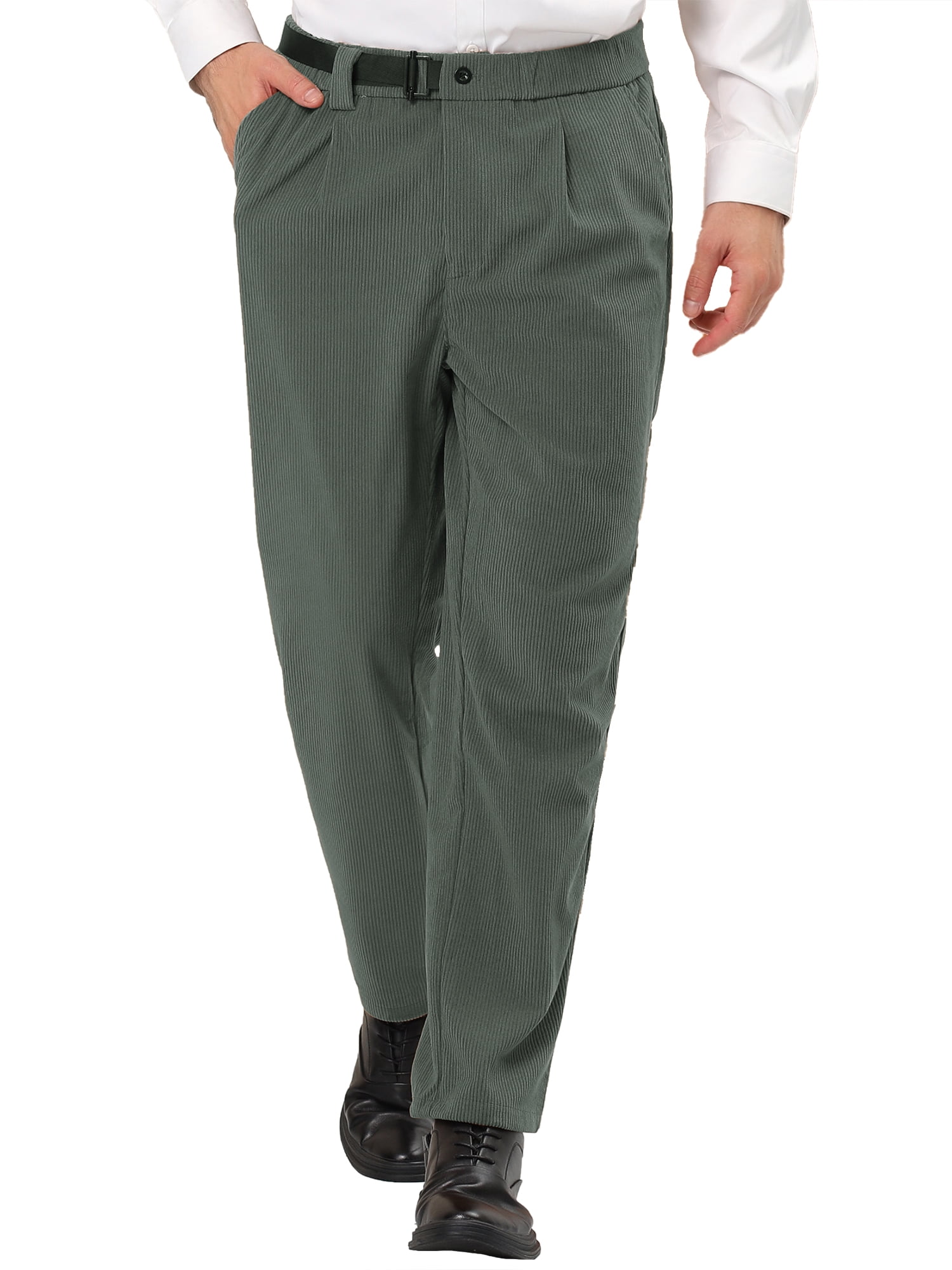 Lars Amadeus Men's Corduroy Pants Classic Fit Pleated Pants with Belt