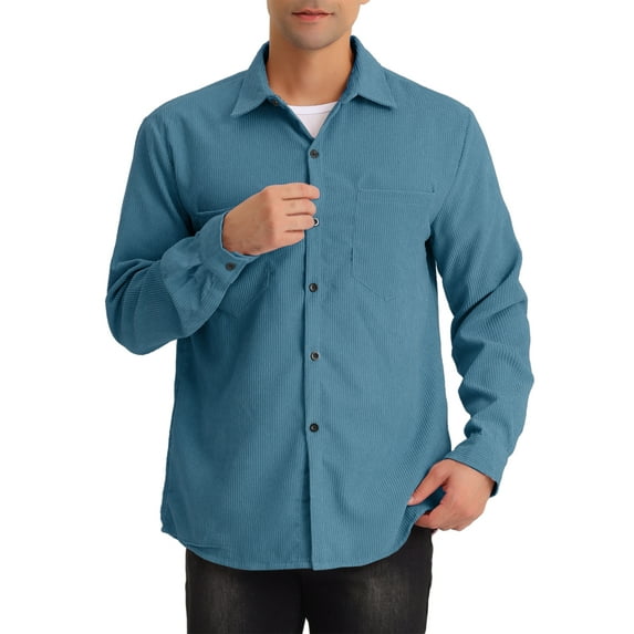 Lars Amadeus Men's Corduroy Shirt Button Down Regular Fit Long Sleeves Shirts