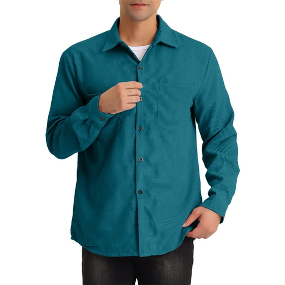 Lars Amadeus Men's Corduroy Shirt Button Down Regular Fit Long Sleeves Shirts