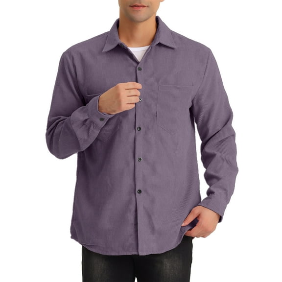 INSPIRE CHIC Men's Corduroy Shirt Button Down Regular Fit Long Sleeves Shirts 2XL Purple