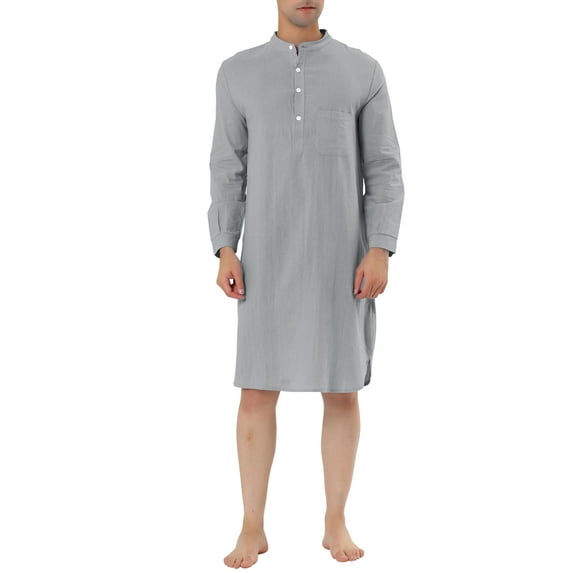 INSPIRE CHIC Men's Sleepshirt Banded Henley Collar Shirt Pajamas Nightgown 2XL Gray
