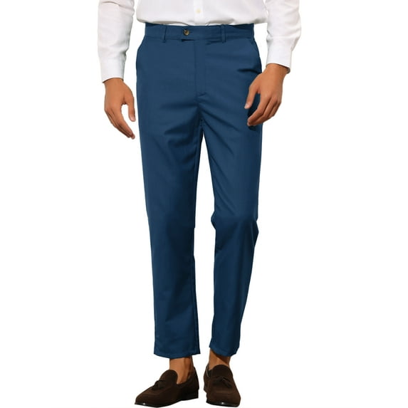Lars Amadeus Men's Cropped Dress Pant Flat Front Solid Color Business Trousers