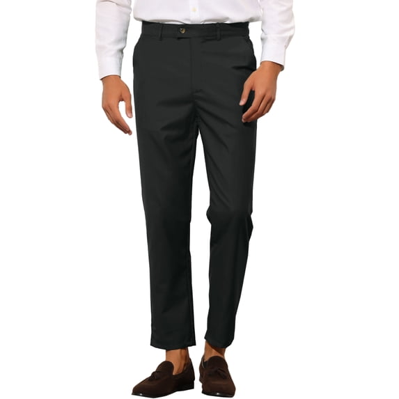 Lars Amadeus Men's Cropped Dress Pant Flat Front Solid Color Business Trousers