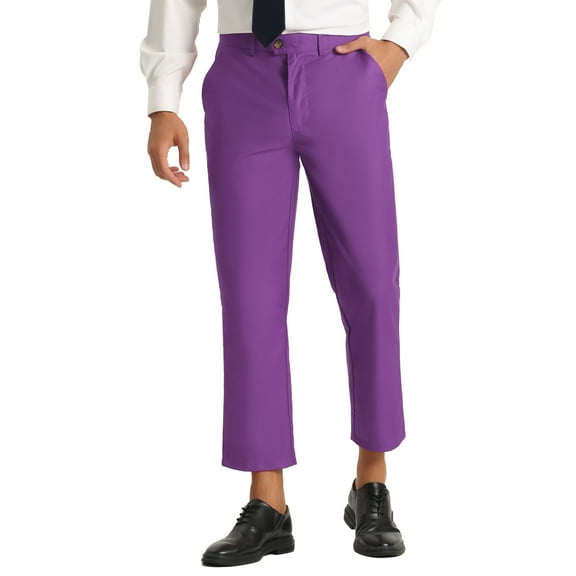 INSPIRE CHIC Men's Pants Solid Color Ankle Length Flat Front Trousers 34 Purple