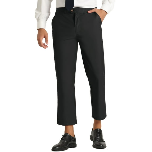 INSPIRE CHIC Men's Pants Solid Color Ankle Length Flat Front Trousers 30 Black