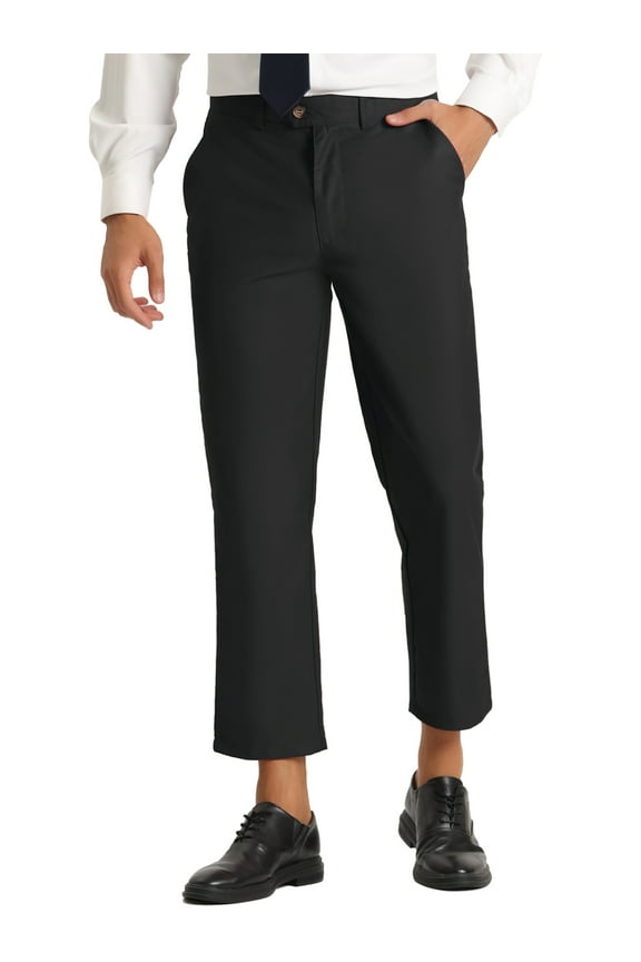 Men's Pants Solid Color Ankle Length Flat Front Trousers 36 Black