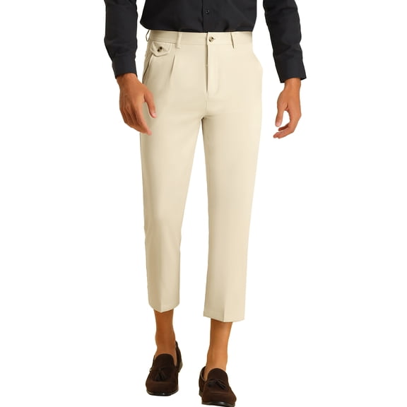 INSPIRE CHIC Men's Cropped Pants Skinny Pleated Front Ankle Length Dress Pants 34 Beige