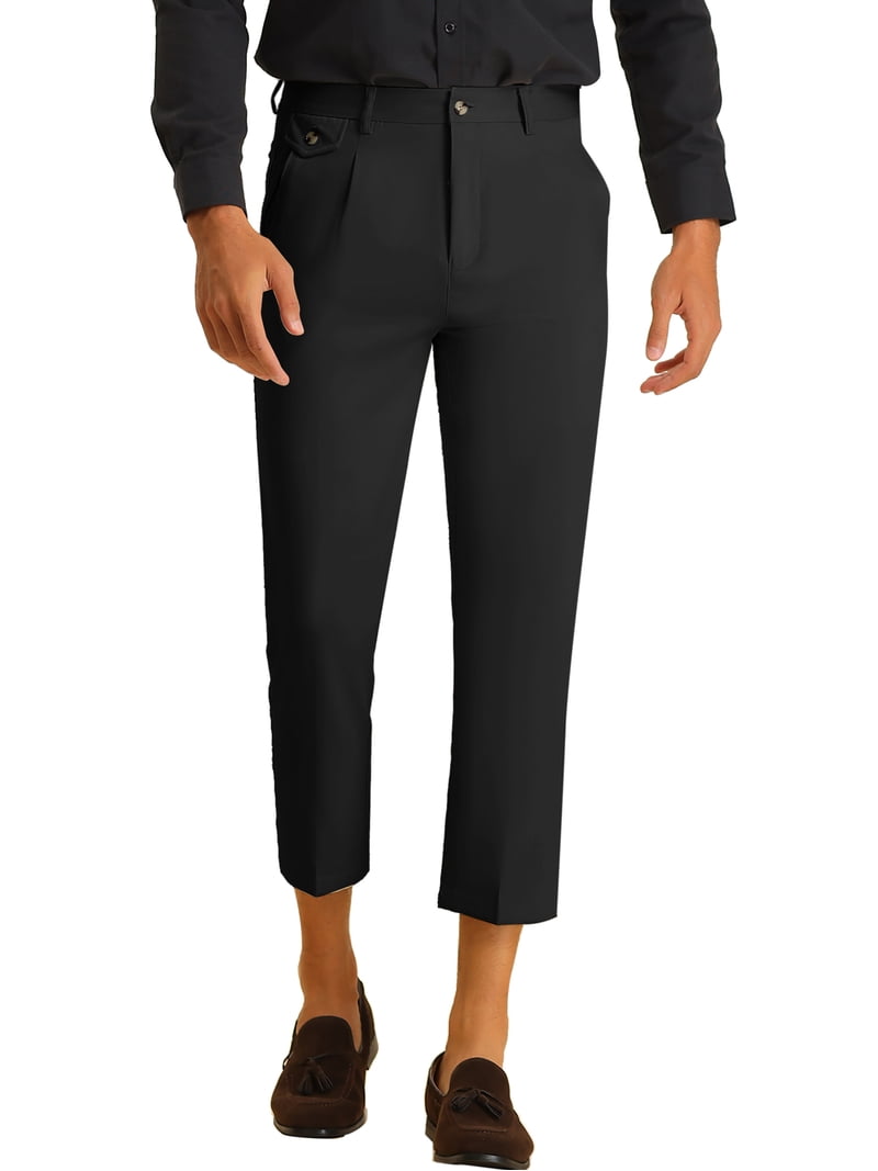 INSPIRE CHIC Men's Cropped Pants Skinny Pleated Front Ankle Length Dress  Pants 30 Black - Walmart.com