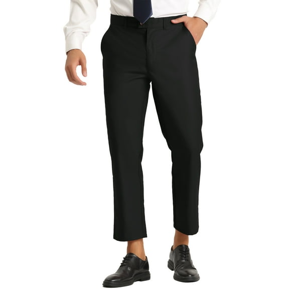 INSPIRE CHIC Men's Cropped Pants Slim Fit Flat Front Ankle-Length Dress Pants 32 Bright Black