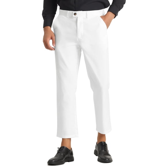 INSPIRE CHIC Men's Cropped Pants Slim Fit Flat Front Ankle-Length Dress Pants 30 Bright White