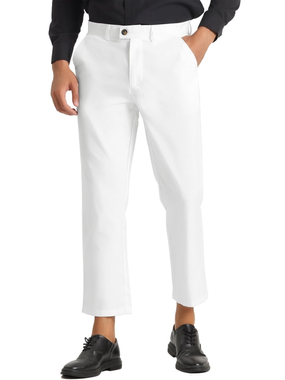 Men's Cropped Pants Slim Fit Flat Front Ankle-Length Dress Pants 30 Bright White