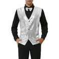 thumbnail image 1 of INSPIRE CHIC Men's Disco Shiny Sequin Vest Suit Waistcoat Set with Bow Tie M Silver, 1 of 6