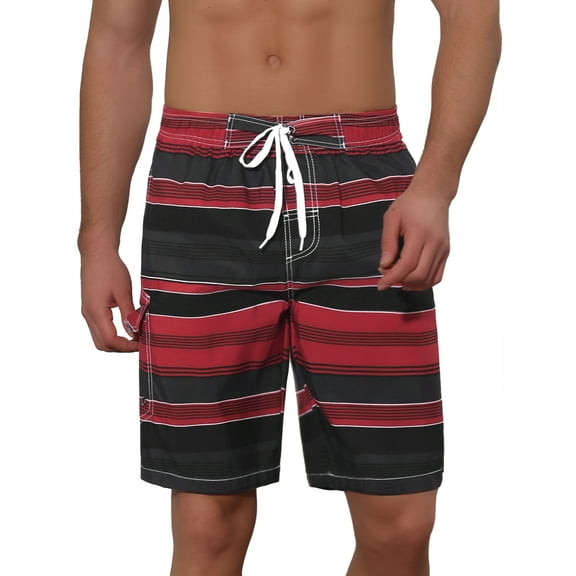 INSPIRE CHIC Men's Drawstring Stripes Printed Color Block Beach Pool Board Shorts 34 Red