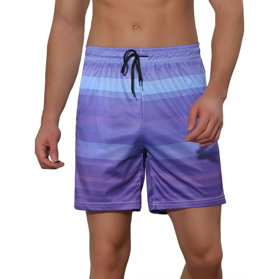 INSPIRE CHIC Men's Drawstring Waist Colorful Pattern Hawaiian Swim Board Shorts 34 Purple