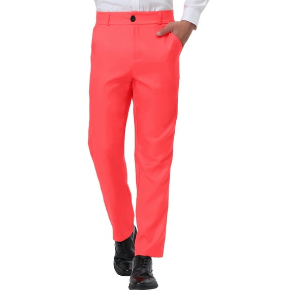 INSPIRE CHIC Men's Pants Dress Business Classic Fit Flat Front Solid Trousers 36 Light Red