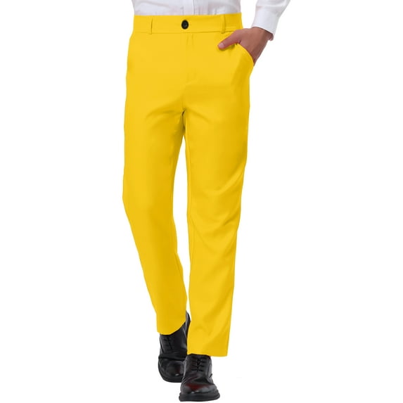 INSPIRE CHIC Men's Pants Dress Business Classic Fit Flat Front Solid Trousers 30 Yellow