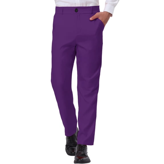 INSPIRE CHIC Men's Back to School Pants Dress Business Classic Fit Flat Front Solid Trousers 28 Purple