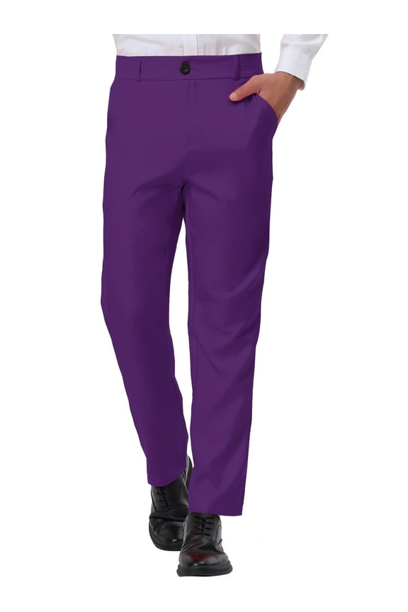 Men's Pants Dress Business Classic Fit Flat Front Solid Trousers 30 Purple