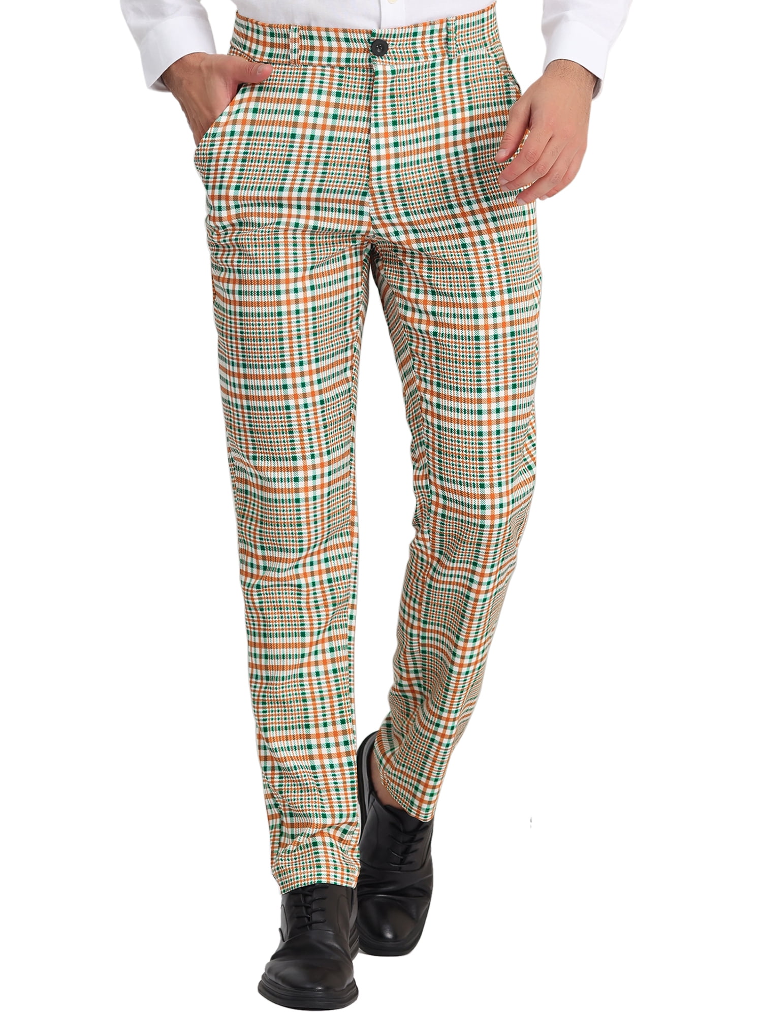 Lars Amadeus Men's Dress Pant Flat Front Stretch Business Plaid Pants