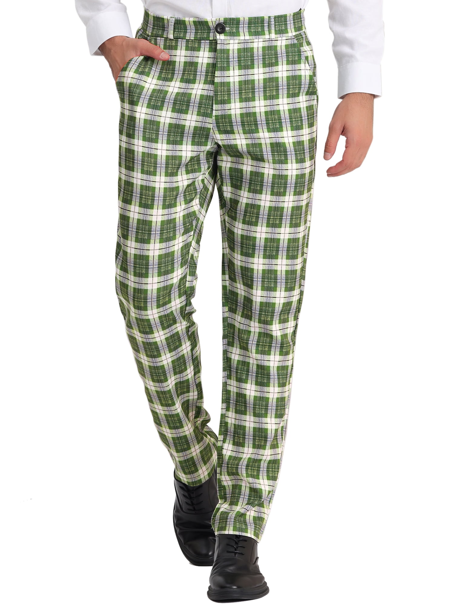 Lars Amadeus Men's Dress Pant Flat Front Stretch Business Plaid Pants