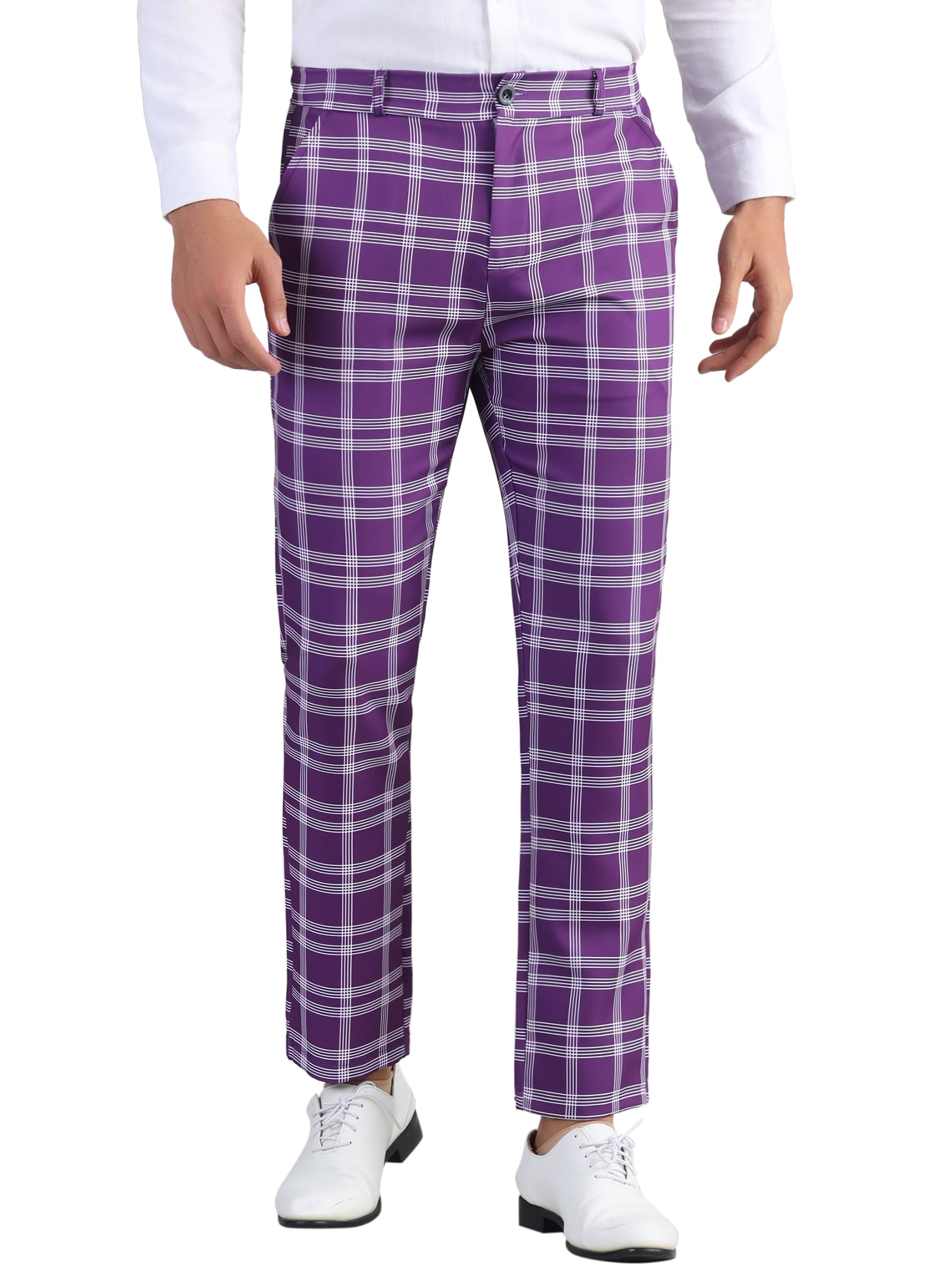 purple plaid dress pants Purple Plaid Pants With Detachable Chain