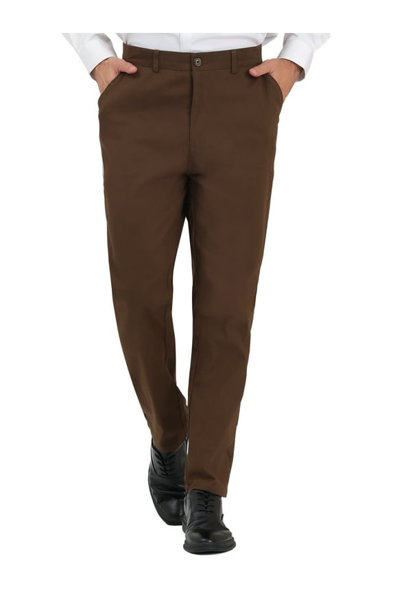 Men's Dress Pants Classic Fit Flat Front Solid Color Prom Trousers 34 Brown