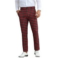 thumbnail image 1 of INSPIRE CHIC Men's Pants Plaid Casual Regular Fit Flat Front Stretch Checked Trousers 32 Black Red, 1 of 6
