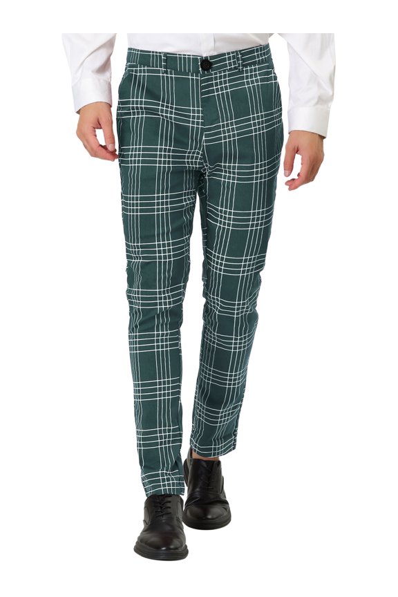 Men's Dress Plaid Pants Formal Printed Checked Trousers 38 Green