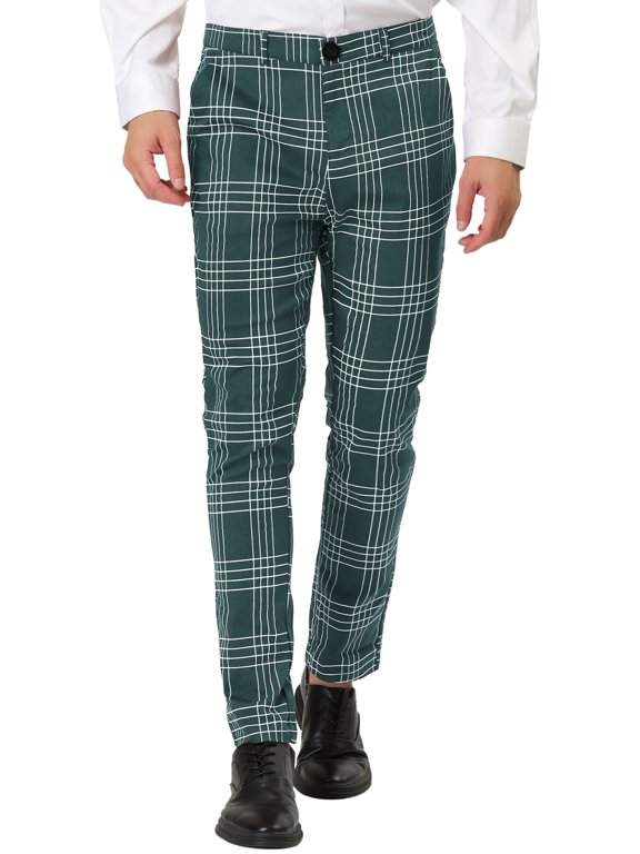 Men's Dress Plaid Pants Formal Printed Checked Trousers 32 Green