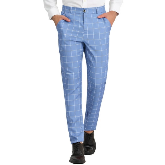 INSPIRE CHIC Men's Dress Plaid Printed Business Checked Pants 28 Blue