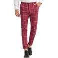 thumbnail image 1 of INSPIRE CHIC Men's Dress Plaid Slim Fit Flat Front Business Checked Trousers 40 Burgundy, 1 of 7